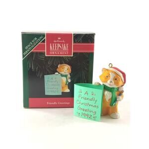 Hallmark Keepsake Ornament Friendly Greetings Cat Santa Hat Card Crafting